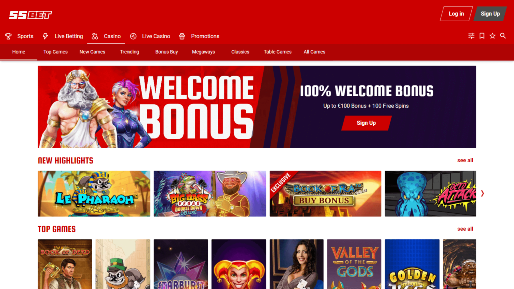 55bet casino game gallery desktop